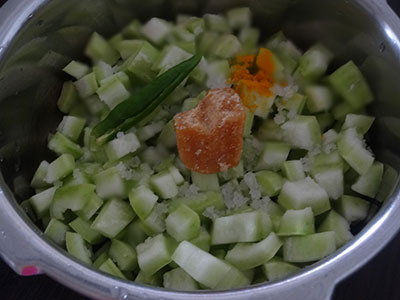 cooking snake gourd for padavalakai jeerige kootu or snake gourd gravy