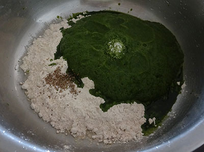 wheat flour and palak puree for palak paratha or parota