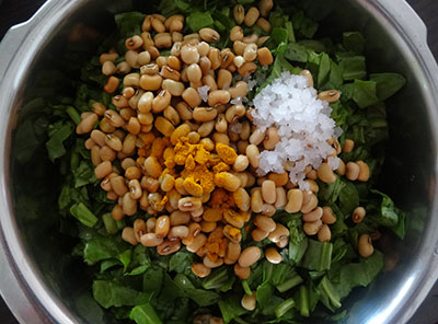 cooking dal for palak sambar