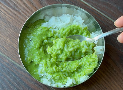 serving palak soppu tambli recipe or spinach tambuli