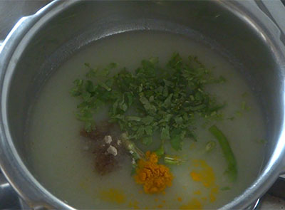 turmeric and asafoetida for potato rasam or alugadde saaru