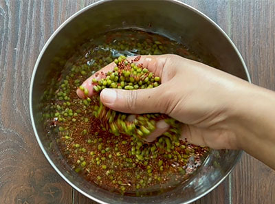 soaked mung dal for ragi hesaru kalu or mung bean dosa