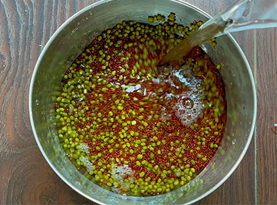 soaked mung dal for ragi hesaru kalu or mung bean dosa