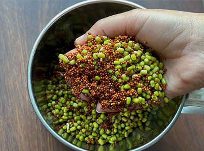 rice flour in mixer grinder for ragi hesaru kalu or mung bean dosa