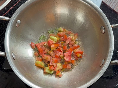 frying tomato for instant easy rasam recipe