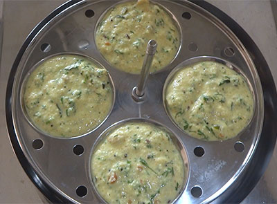 rave idli or rava idli batter in idli paltes