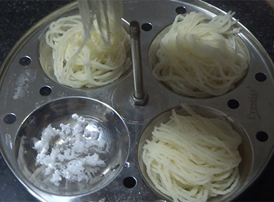 making rave shavige or rava idiyappam using chakli mould