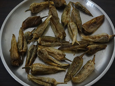 drying green chili for sandige menasu or majjige menasu