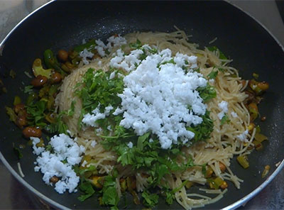 coconut and coriander leaves for shavige bath or lemon shavige uppittu