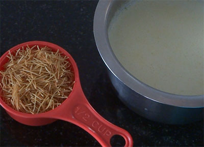 roasted vermicelli and milk for shavige payasa or vermicelli kheer