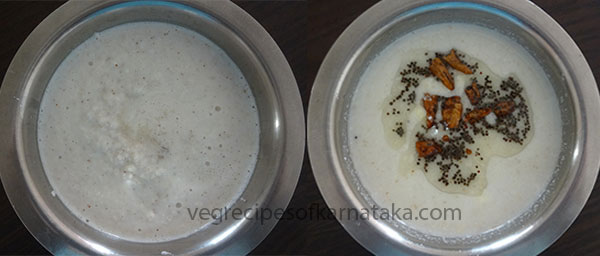 adding curd and tempering ginger tambli