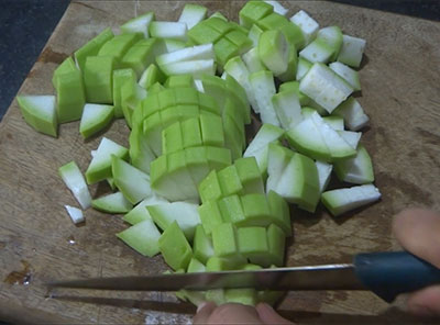 chopped bottle gourd for sorekai palya or bottle gourd stir fry