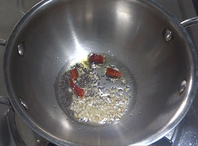 tempering for sorekai palya or bottle gourd stir fry