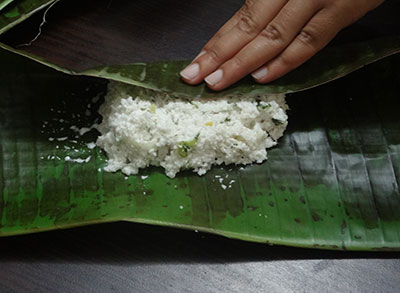 batter on banana leaf for southe gatti or cucumber dumplings