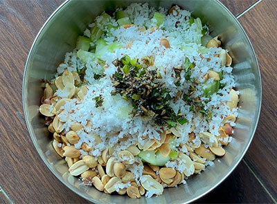 making southekai kosambari or cucumber salad