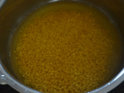 cook green gram dal for hesaru bele thove or thove for idli