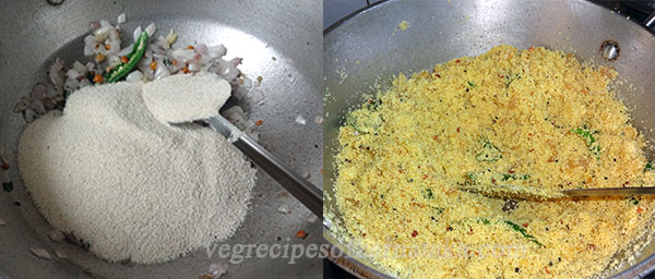 frying rava for rave uppittu or rava upma