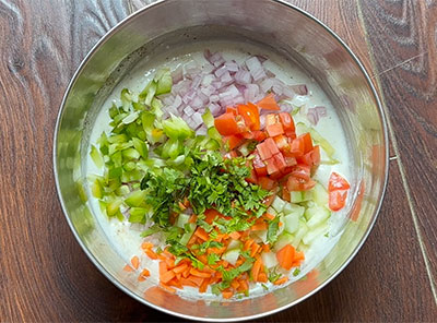 chopped capsicum for veg raita or vegetable salad recipe