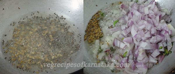 fry mustard cumin and onion for jhunka